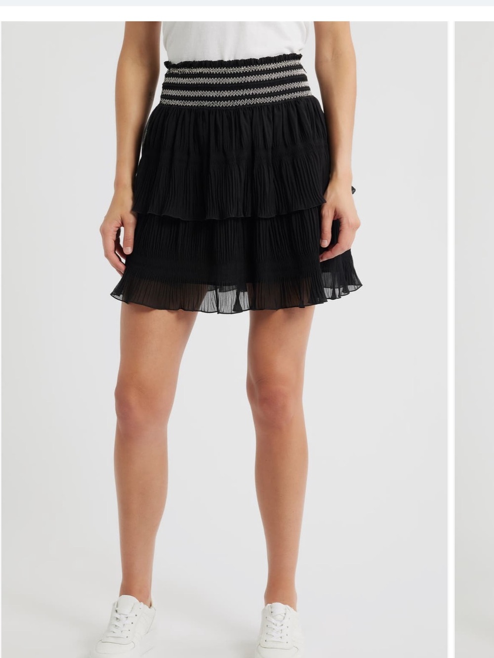 Boss Black Tiered Pleated Mini Skirt with Smocked Waist new